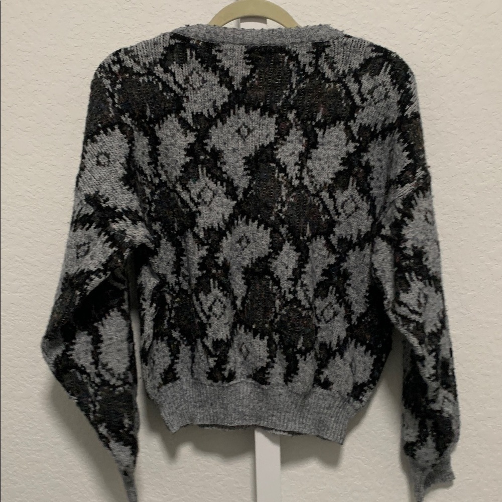Vintage Italian Gray Boho Abstract Print Wool Blend Pullover Sweater - Picture 5 of 7